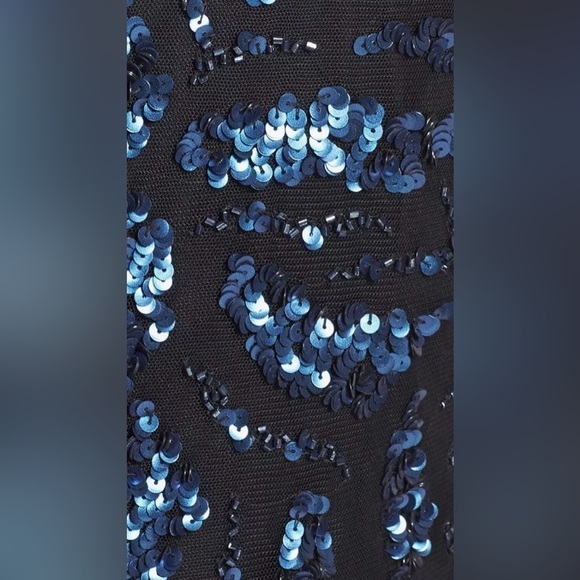 ADRIANNA PAPELL BLUE SEQUIN BEADED MESH SHORT MINI COCKTAIL DRESS 4 - Picture 4 of 10